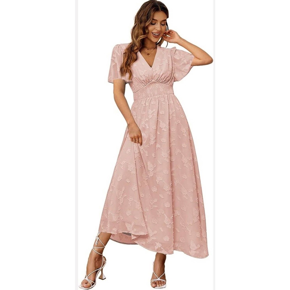 Simplee Apparel Blush Pink Floral Maxi Dress